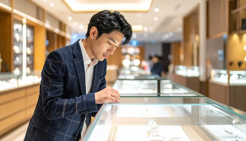 婚約指輪をじっくり検討するイメージ