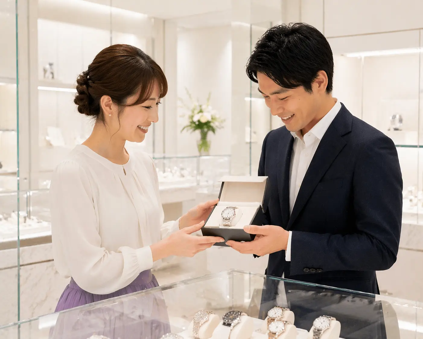 腕時計を選ぶ男女のイメージ