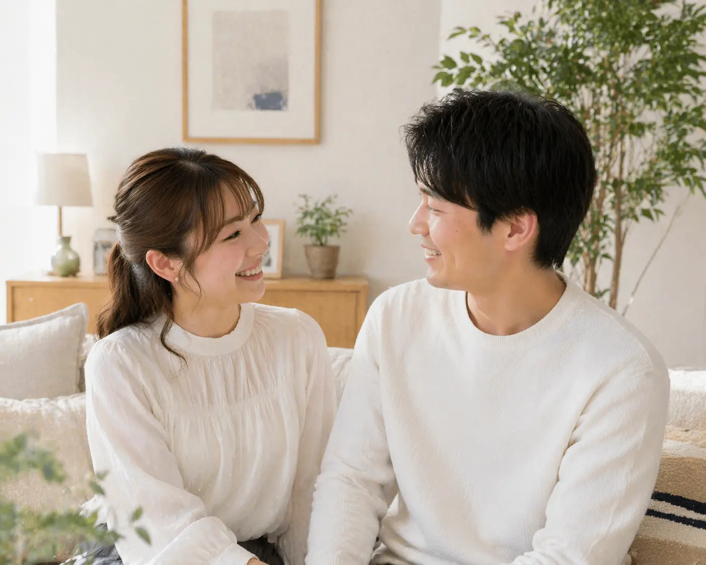 笑顔で見つめあう男女のイメージ